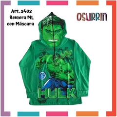 Remera de algodón con máscara y estampa de HULK. T4 al 14.