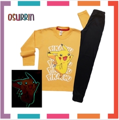 Pijama PIKACHU estampa GLOW que BRILLA en la oscuridad 100% algodón peinado premium - comprar online