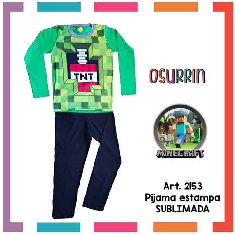 Pijama MINECRAFT estampa sublimada. Algodón peinado premium. T4 al 14