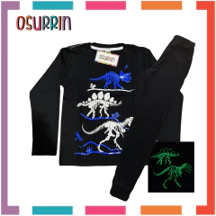 Pijama DINOSAURIO estampa GLOW que BRILLA en la oscuridad 100% algodón peinado premium
