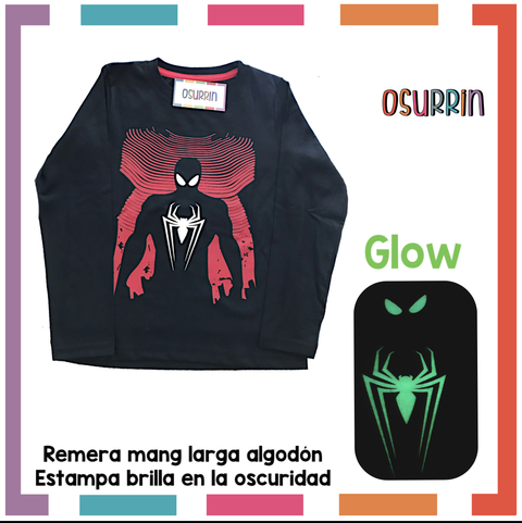 Remera ML GLOW que BRILLA en la oscuridad 100% algodón peinado premium HOMBRE ARAÑA