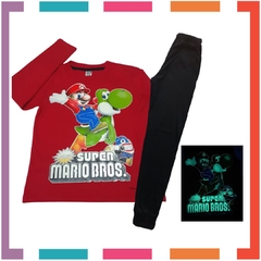 Pijama MARIO BROSS Glow Brilla en la oscuridad 100% algodón peinado premium. T4 al 14. no - tienda online