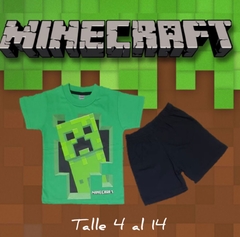 Pijama Verano MINECRAFT Remera + Short estampa GLOW que BRILLA en la oscuridad 100% algodón peinado premium - tienda online