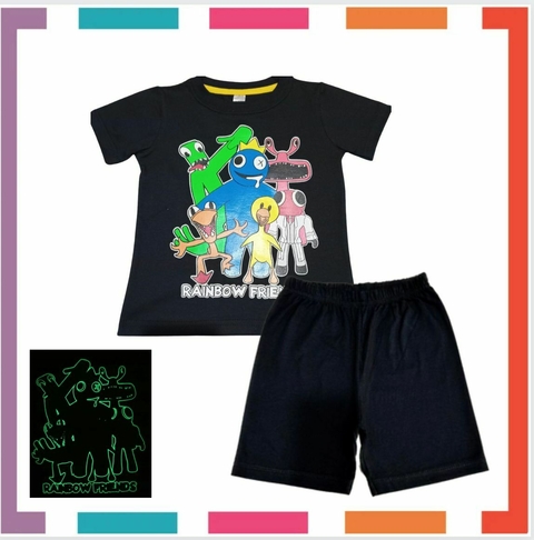 Pijama Raimbow Glow Remera + Short estampa CLÁSICA 100% algodón. Brilla en la oscuridad.