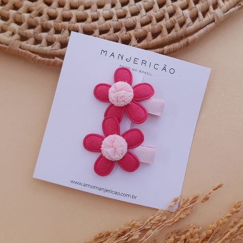Clip Flor pompom - Rosa pink