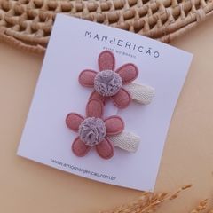 Clip Flor pompom - Rosa antigo