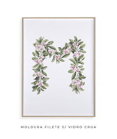 QUADRO DECORATIVO LETRA BOTÂNICA M - Flowersjuls - Quadros botânicos decorativos | Aquarelas autorais