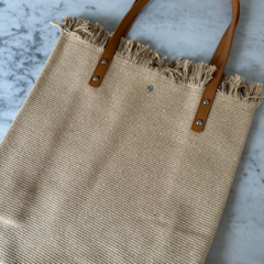 *New* Tote Bag Fátima natural tejida y simil cuero en internet