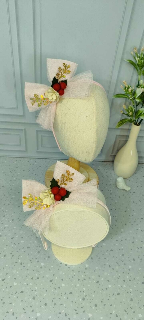 Tiara/headband de Natal rosa bebê