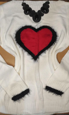 Cardigan Tricô Feminina com Coração Vermelho