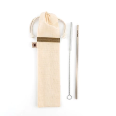 Kit Canudo Inox + Escovinha + Porta Canudos com Cordinha
