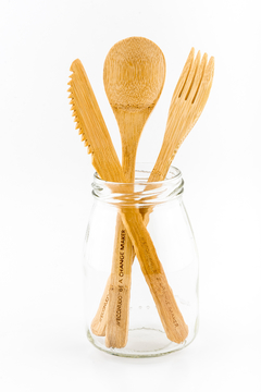 Kit Talheres de Bambu (Garfo, Faca, Colher)
