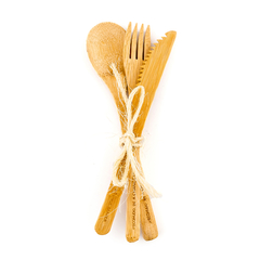Kit Talheres de Bambu (Garfo, Faca, Colher)