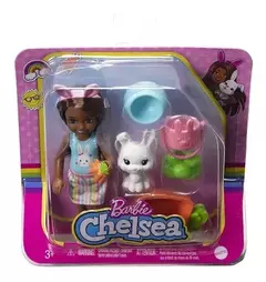 Muñeca Barbie Chelsea Brunette Con Mascotas Conejito en internet