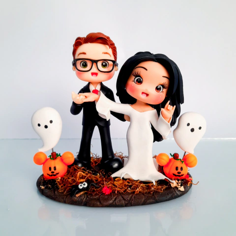 Topo de Bolo - Noivinhos Halloween
