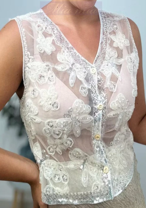 Blusa Importada Bordada Canutillos Noche