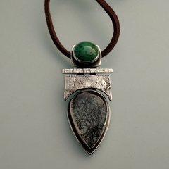Colgante de plata 925 y Cuarzo ahumado con Turmalina y Turquesa