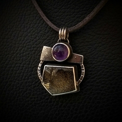 Colgante de Plata 925 con texturas, Obsidiana dorada y Amatista