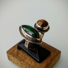 Anillo de Plata 925 con Malaquita y Ojo de tigre - De la Guarda Joyería