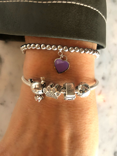PULSERA BOLITAS CORAZON LILA - comprar online