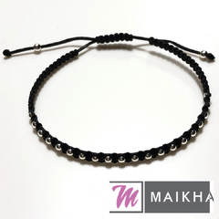 PULSERA ROJA o NEGRA CON BOLITAS DE PLATA AJUSTABLE - comprar online