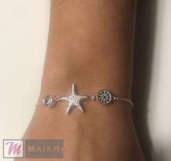 PULSERA ESTRELLA DE MAR PAVE , CON CUBIC Y CIRCULO DETALLES EN AZUL