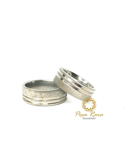 Anel Aliança Aço diamantado frisos By Peça Rara