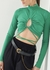 BLUSA CROPPED CUT OUT COM FRANZIDO