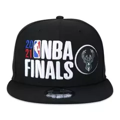 BONÉ NEW ERA 9FIFTY SNAPBACK ABA RETA MILWAUKEE BUCKS NBA FINALS OFICIAL DE QUADRA 2021