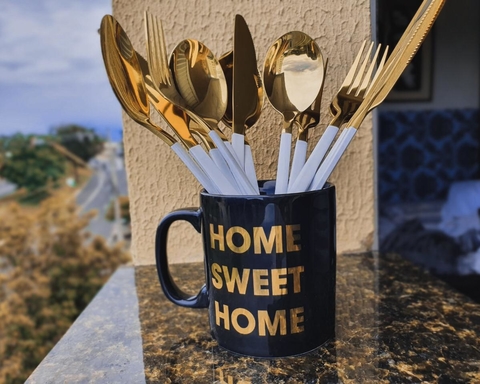 Talheres Dourado/Branco - kit com 3 peças