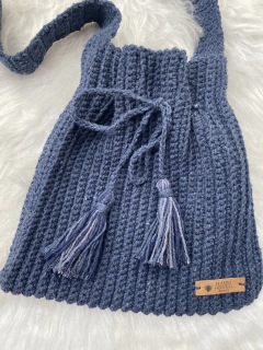 Bolsa Saco de Crochê Azul Jeans na internet
