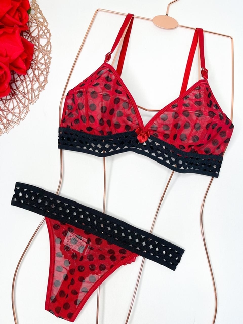 Conjunto Sara | Vermelho - Íntima lingerie | Moda íntima Atacado