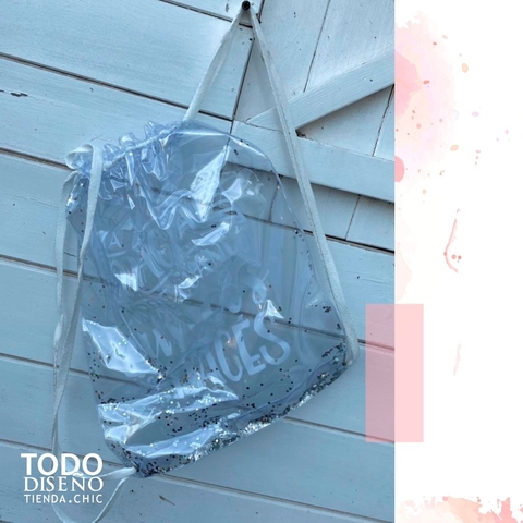 Mochila PVC glitter cordón blanco