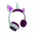 Fone de Ouvido com Fio Unicórnio Orelhas Luminosas Branco com Roxo​