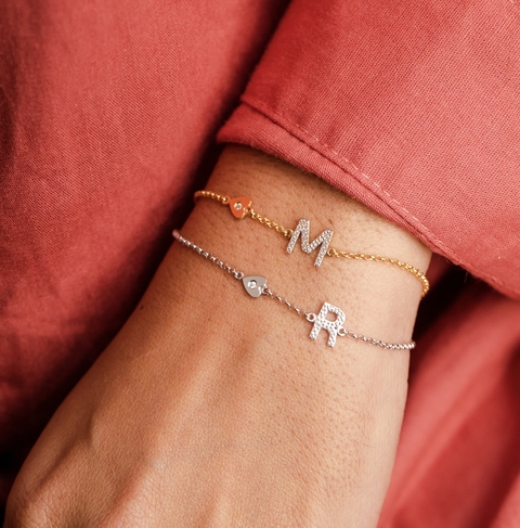 Pulseira Mariana - Inicial e Coração