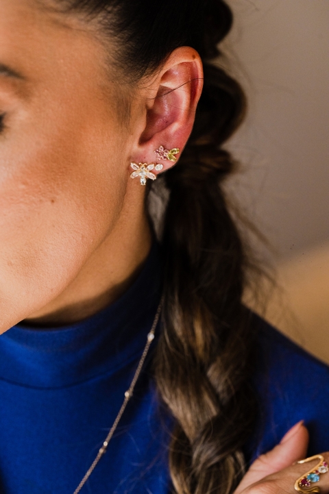 Brinco Libélula com Gemas Brasileiras - Coleção Jardim Secreto