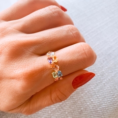 MEIA ALIANÇA TOPÁZIO COLOR OURO 18K
