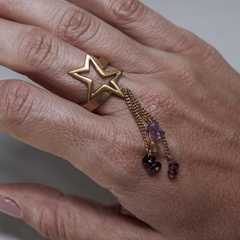 Anel estrela com corrente e pedras ouro 18k - comprar online