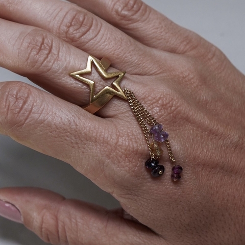 Anel estrela com corrente e pedras ouro 18k - comprar online
