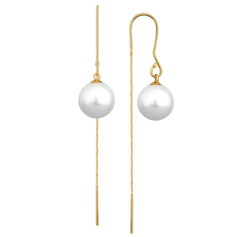 Brinco Ouro 18k com Corrente e Gancho Pérola 10mm - comprar online