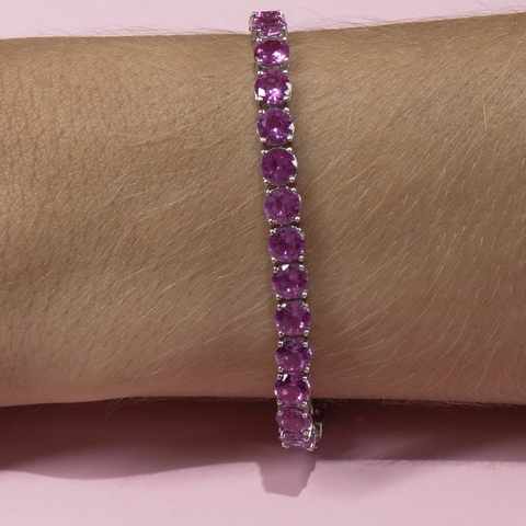 Pulseira RIVIERA 4 GARRAS em Zirconia rosa prata 925 (17Cm) - comprar online