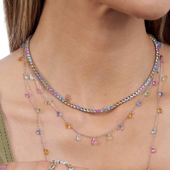 Colar RIVIERA MIX de pedras coloridas de 3mm prata 925 (40Cm) - comprar online