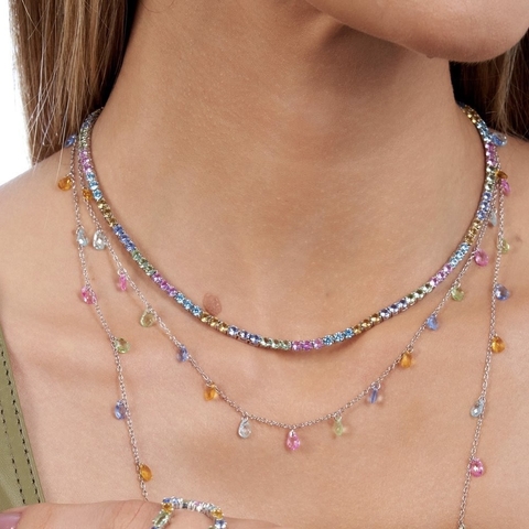 Colar RIVIERA MIX de pedras coloridas de 3mm prata 925 (40Cm) - comprar online