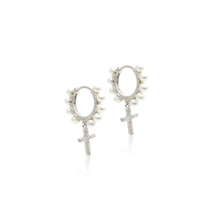 ARGOLA DE PÉROLA COM CRUZ CRAVEJADA PRATA 925 - comprar online