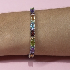 Pulseira Riviera pedras Ovais em Ametista Peridoto, Citrino, Topázio Azul, Granada prata 925 - comprar online