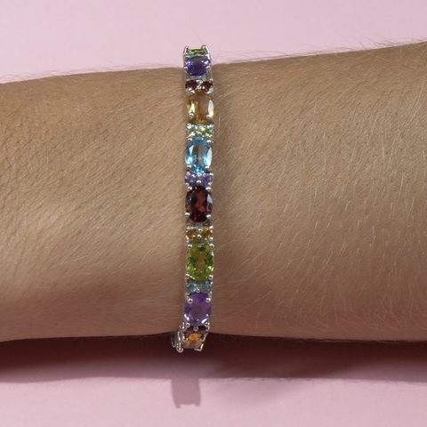 Pulseira Riviera pedras Ovais em Ametista Peridoto, Citrino, Topázio Azul, Granada prata 925 - comprar online
