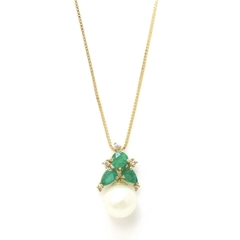 Colar clássico pérola, esmeralda e brilhantes ouro 18k - comprar online