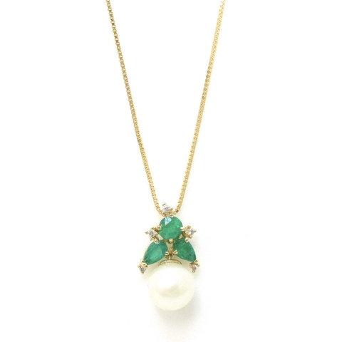 Colar clássico pérola, esmeralda e brilhantes ouro 18k - comprar online