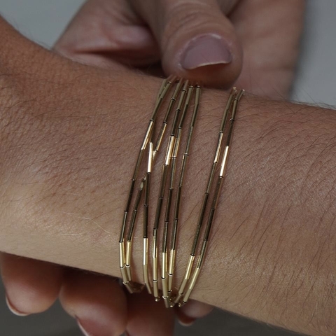 Colar e pulseira canutilho Liso ouro 18k