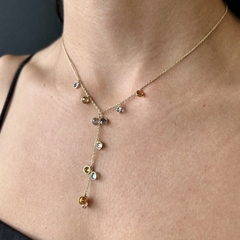 Colar Gravatinha Ouro 18k com Pedras Coloridas